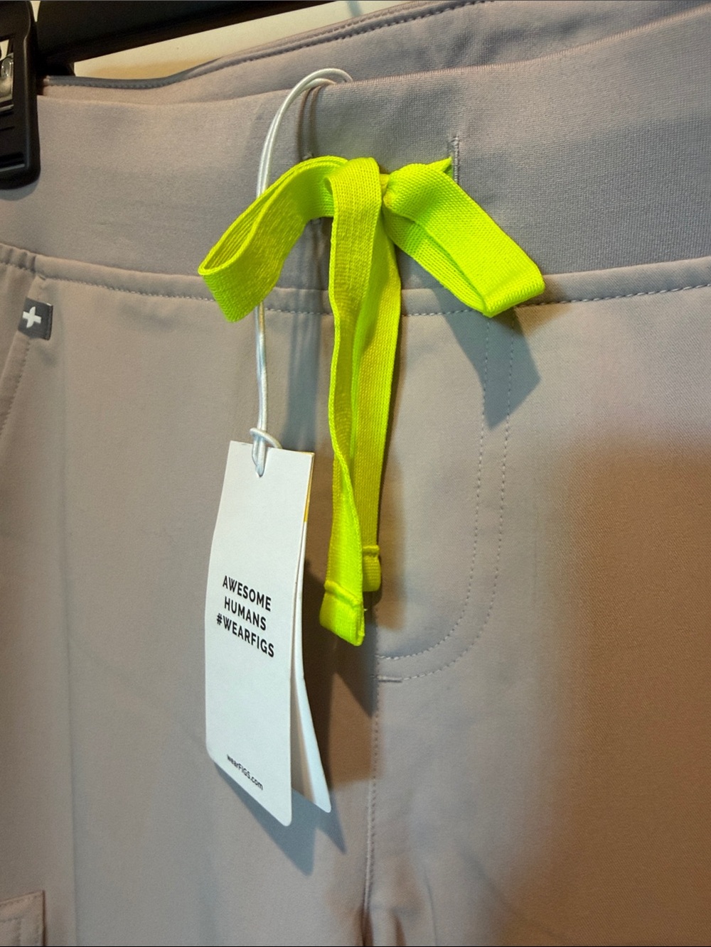 FIG’s Technical Collection Taupe Jogger Pants with Neon Yellow Drawcord - Picture 2 of 7